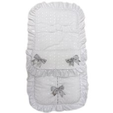 Broderie Anglaise White/Silver Footmuff/Cosytoes With Bows & Lace